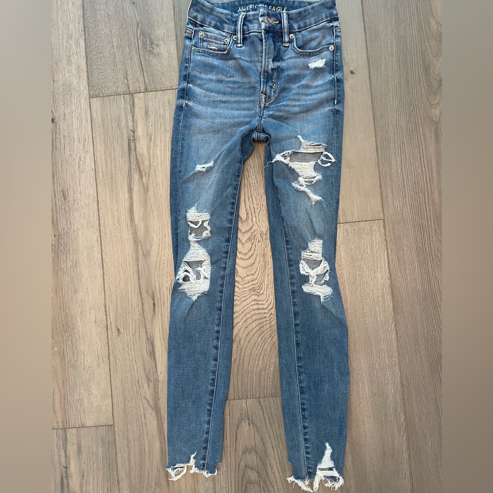 🔷 American Eagle 🔷Outfitters Ripped Blue Skinny Jeans Size 00